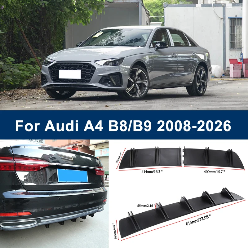 

2-Segment Shark Fin Rear Diffuser For Audi A4 B8 B9 2008-2026 2009 2010 Rear Bumper Lip Splitter Chassis Spoiler Tuning Parts