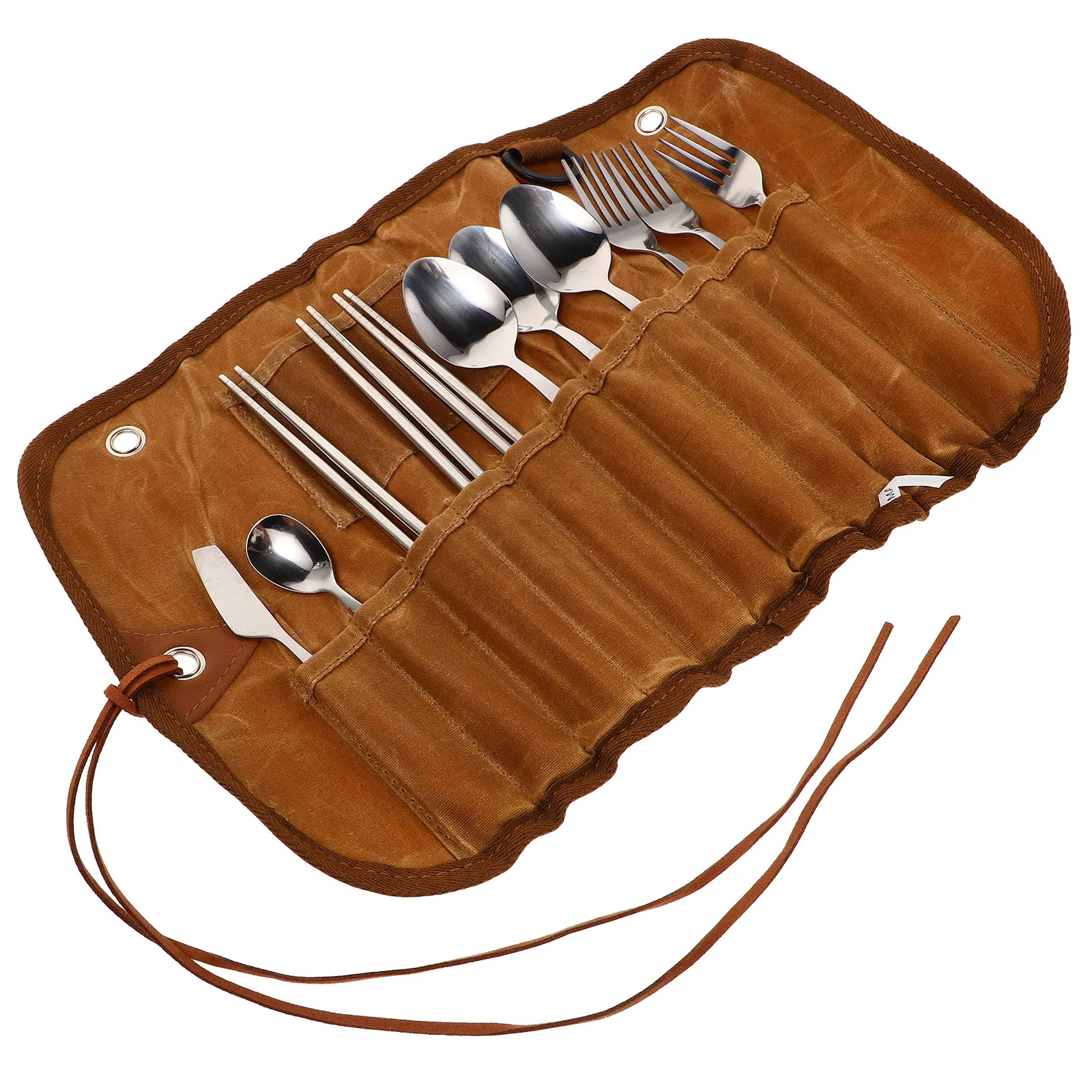 

Tool Pouch Cutlery Storage Bag Camping Kitchen Utensils Backpacking Toolbox Must Haves Spoon Brown Hiking Organizer Travel