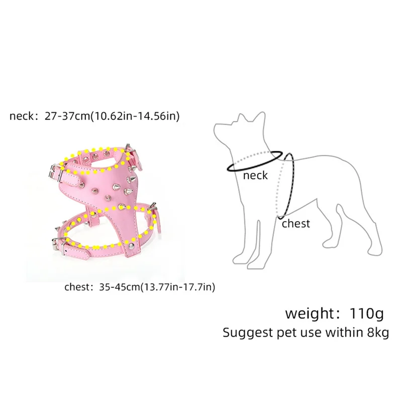 A01F-Spiked رصع الجلود جرو الكلب تسخير سترة للسلالات الصغيرة الكلب المقود طوق بكلاب 1 قطعة الوردي #3