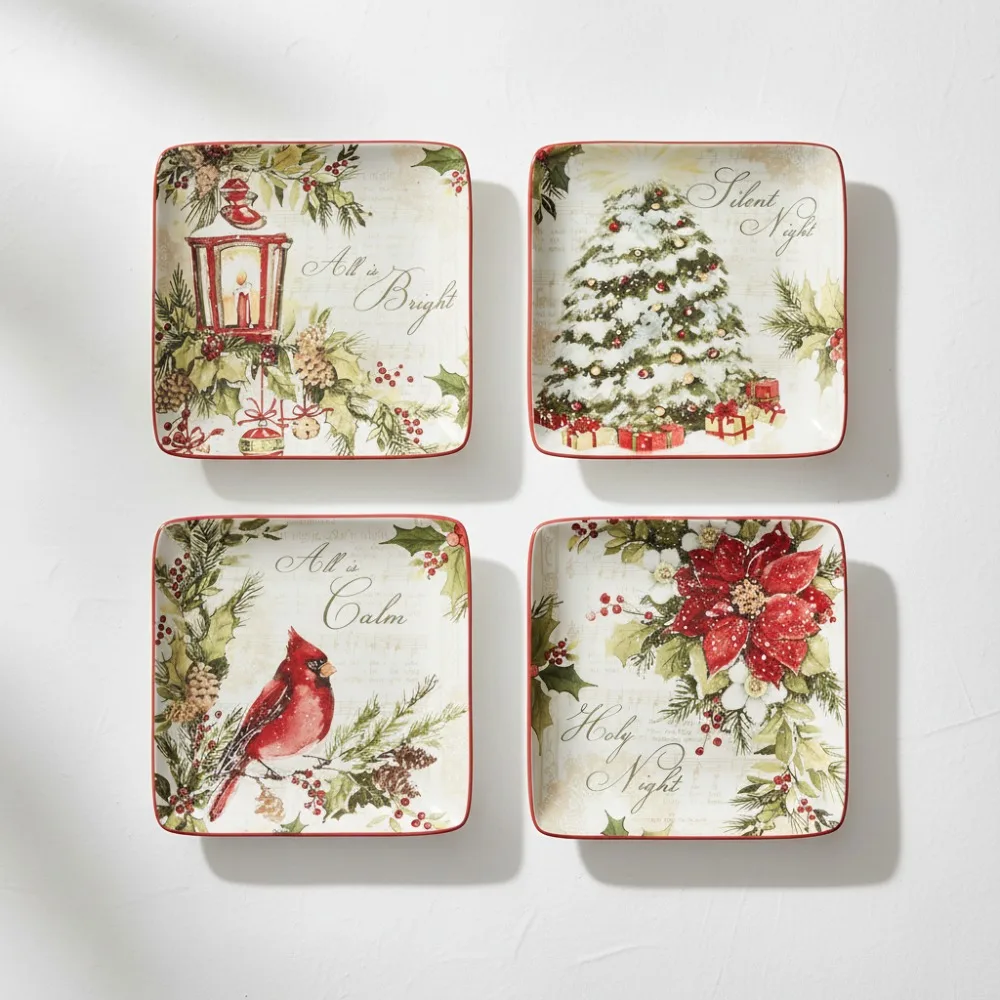 

Набор 6-дюймовых праздничных тарелок Canape из 4 штук, прочные глиняные изделия, можно мыть в посудомоечной машине и микроволновой печи для праздничной столовой