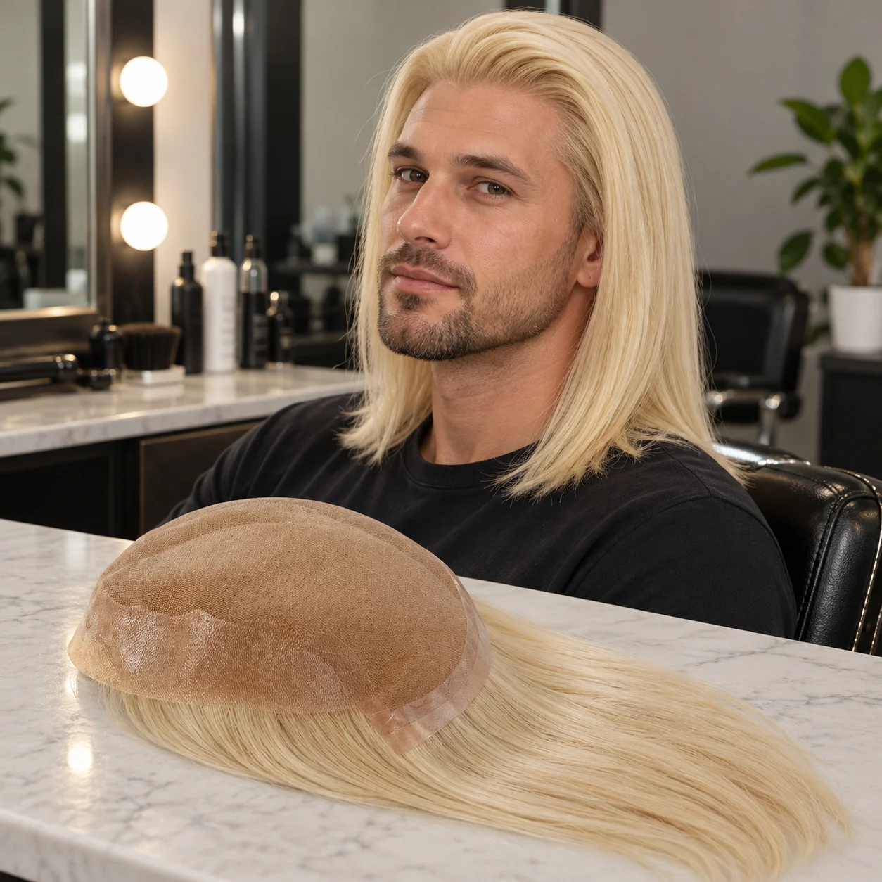 Men's Hairpiece Blonde Swiss Lace Front and PU Base Toupee 613#Color 100% Human Hair 13Inch Straight Style 8x10Inch Hair System
