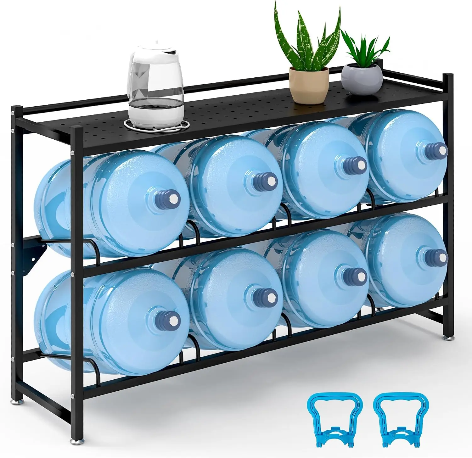 5 Gallon Water Jug Holder, 3 Tier Water Bottle Storage Rack, Heavy Duty Metal Storage Shelf, Wall Mount Space Saving Organizer Stand For Home Office Gym Restaurant, Black