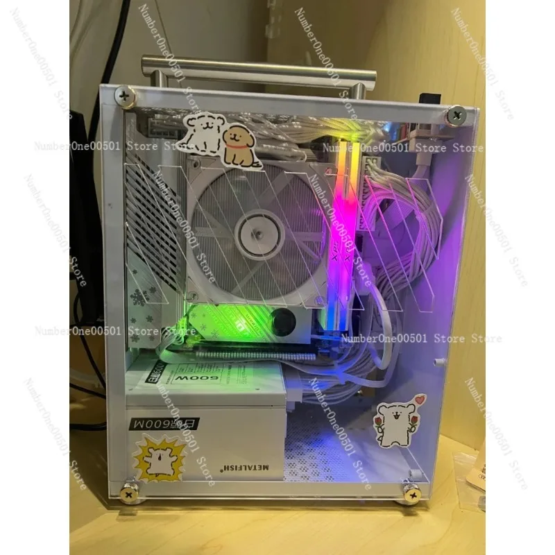 T40 Mini ITX Empty Case Portable Handheld Side Transparent White Smooth Heat Dissipation Lightweight Easy Assembly