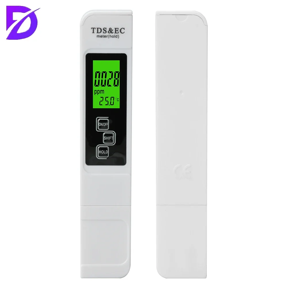 Digital Water Tester 3-in-1 TDS EC Temperature Meter with Backlit LCD Screen for Drinking Pool Laboratory Water Quality Testing
