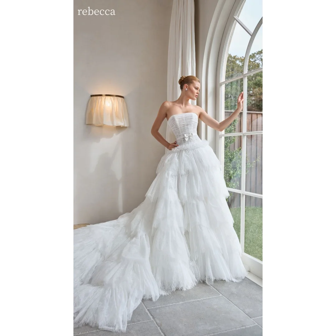 Rebecca Customized Long Sleeve Ruffled Bell Sleeves Wedding Dress Mermaid Peplum vestidos de noche V‑Neck Evening Dresses 2026
