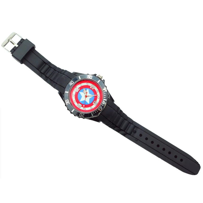 Miniso Anime Cartoon Marvel Captain America Round Quartz Children Watch Boys Student Silicone Belt Wristwatch Christmas Gift