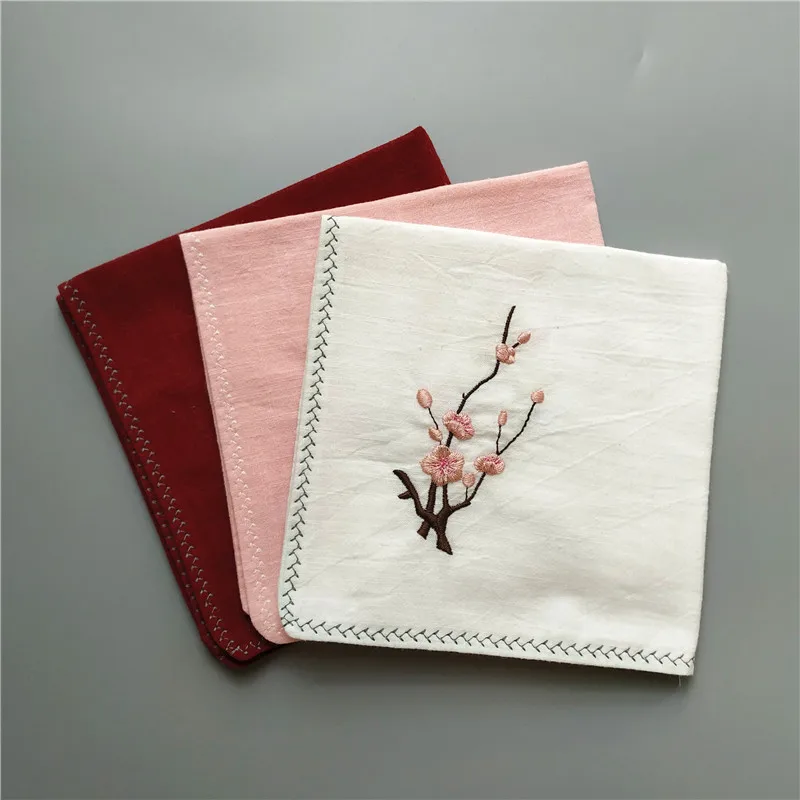 Chinese Style Hanfu Accessory Plum Blossom Embroidery Double Layer Soft Cashmere Handkerchief Vintage Sweat Wiping Towel Exquisi