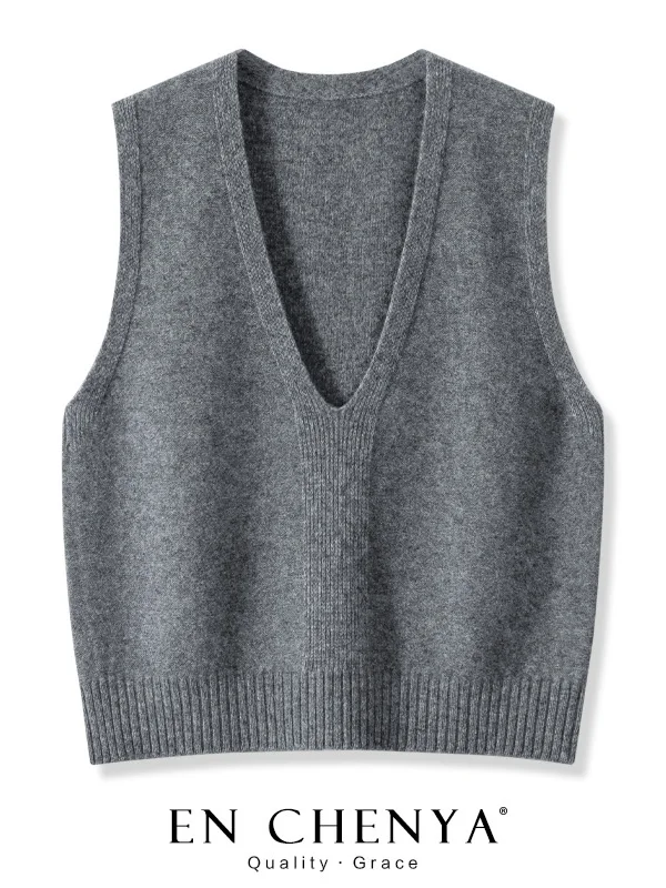 

Women's Pure Color Knitted Wool Vest Large V-Ne Layering Top Spring Autumn Winter Faionable Commute Sle Regular Fit