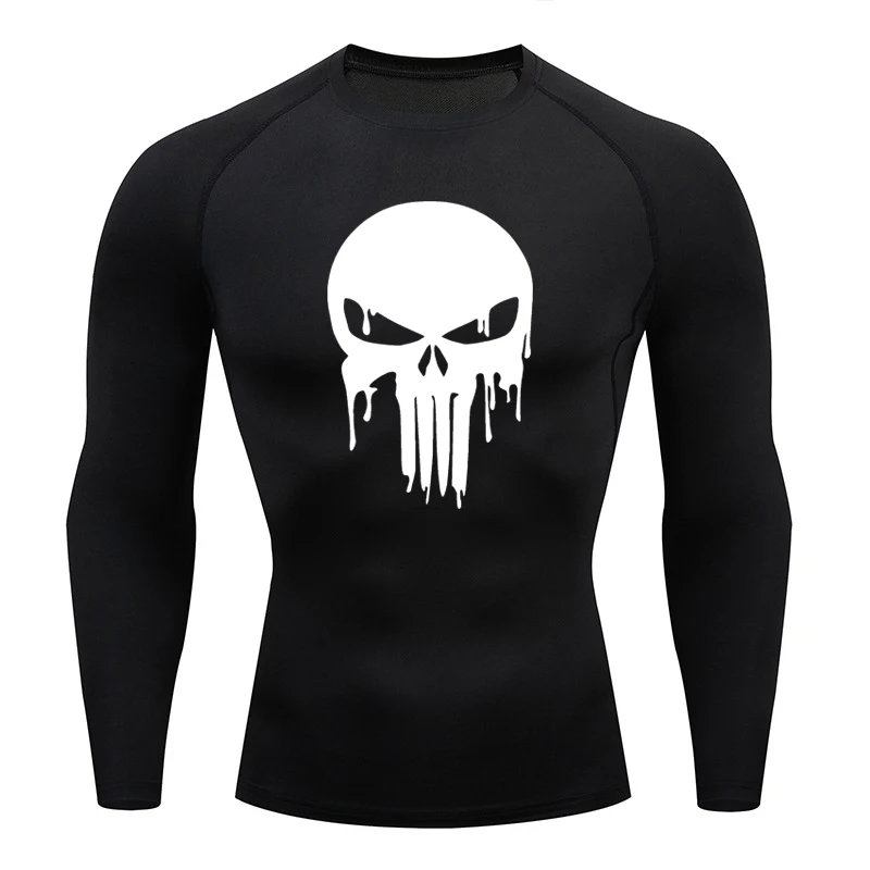 

Summer Sports Tops Men's Running T-shirt Skull Fitness Short-sleeved Quick-drying Compression Shirt Bodybuilding T-shirt