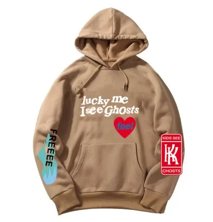 2024 LUCKY ME I SEE GHOST Hoodie Men Women FEEL Kanye West Kid Cudi Hoodies Kids See Ghost Sweatshirts Foam Print Pullovers