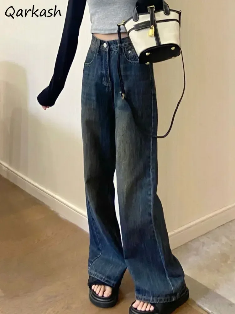 Baggy Jeans Women Flare Spring Fashion Streetwear All-match Chic American Retro Full-length Personality Students Basic Casual