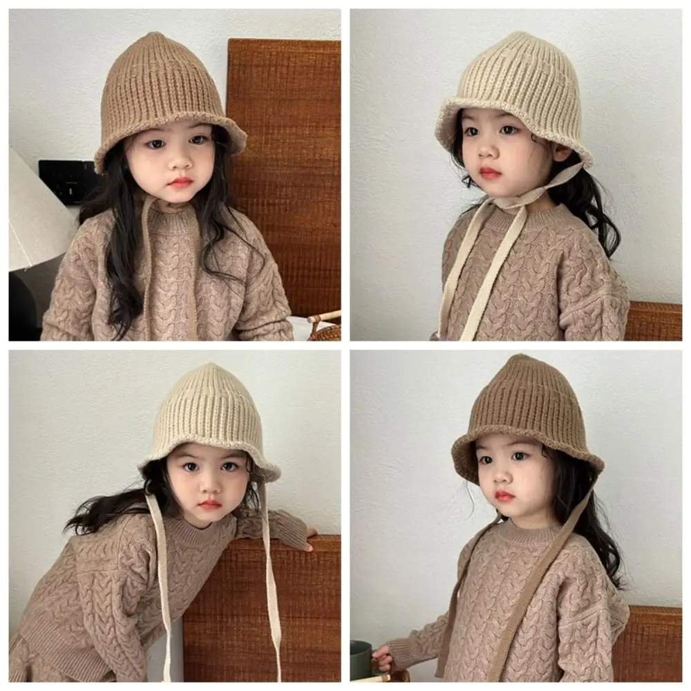 Simple Korean Style Baby Knitted Hat Warm Autumn Winter Baby Bucket Hat Casual Windproof Children Basin Hats Kids