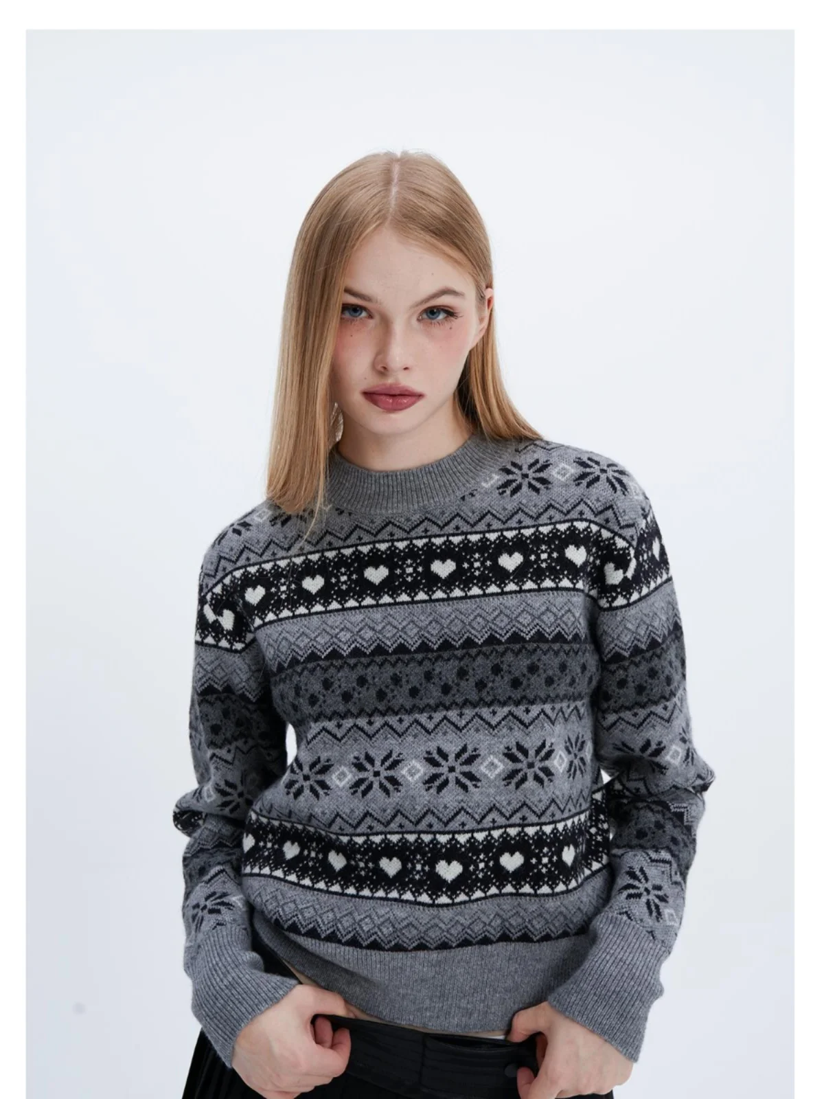 

Warm Fce-Like Skin-Friendly Anti-Ball Iceland Patterned round Ne Loose Knitwear Comfortable Breathable Casual Sle Sweater