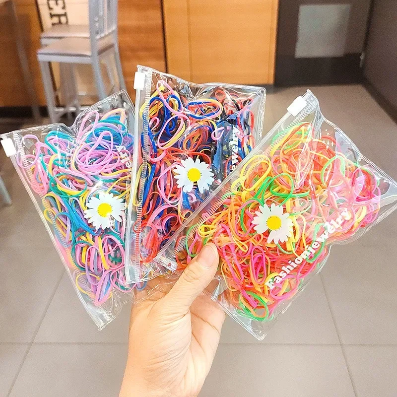 100/500Pcs Colorful Small Rubber Band Scrunchie Girls Elastic Rubber Band Ponytail Holder Hair Children Accessories Hair Ties