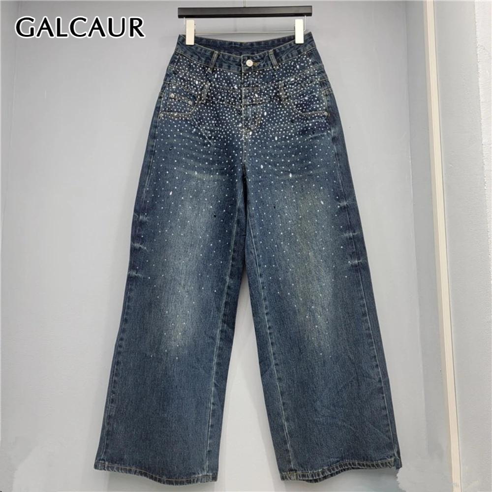 GALCAUR الصلبة تقسم الماس شيك السراويل الإناث عالية الخصر فضفاضة مكتب تخفيف المرأة بنطال ذو قصة أرجل واسعة الخريف موضة جديدة