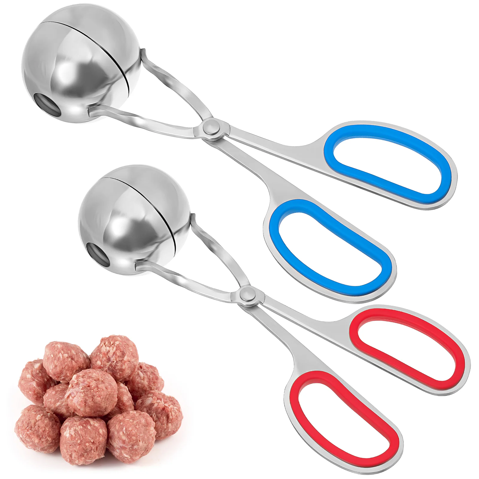 

2 Pcs Stainless Steel Meatball Tongs Kitchen Gadget Scoop Maker Cake Pop Making Tool Fish Clip