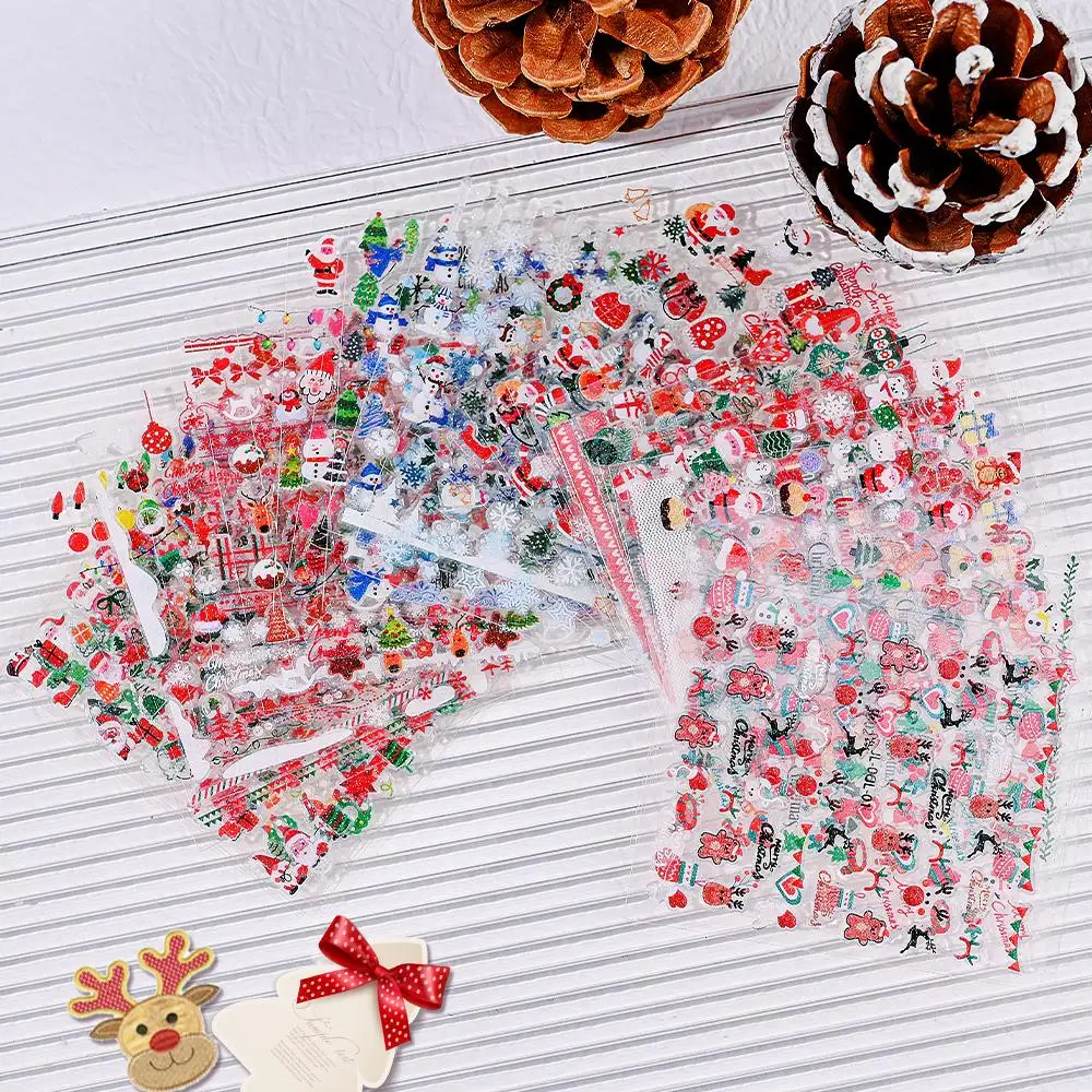 30/24pcs 3D Christmas Nail Art Stickers Cute Elk Snowflake Bear SnowMan Nail Decals Xmas Nail Sticker Winter Holiday Nail Decor