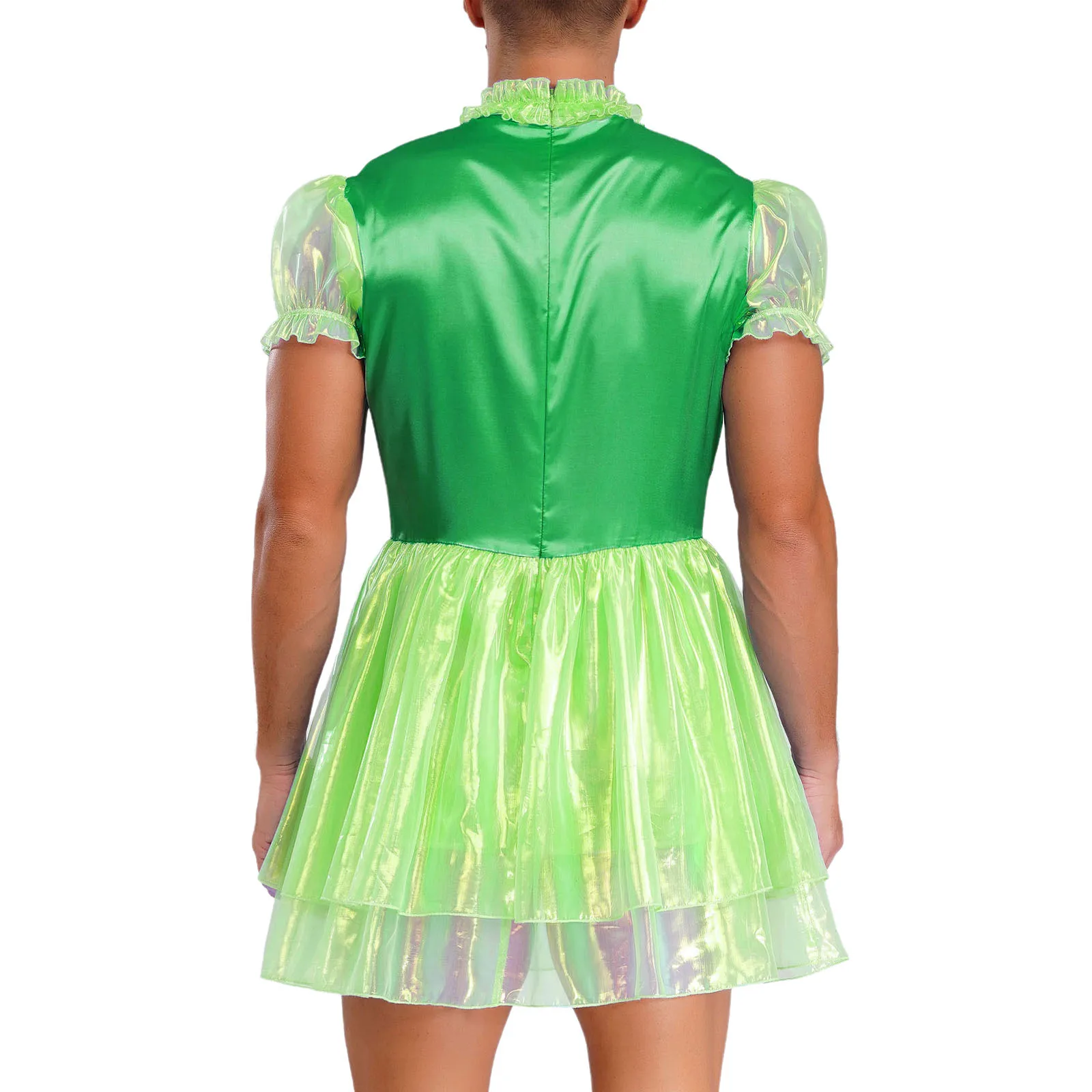 Mens Sissy Crossdress Fairy Tale Anime Cosplay Costume Sissy Maid Servant Ruffled Dress Puff Sleeve Bow Sparkly Puffy Dress - Image 2