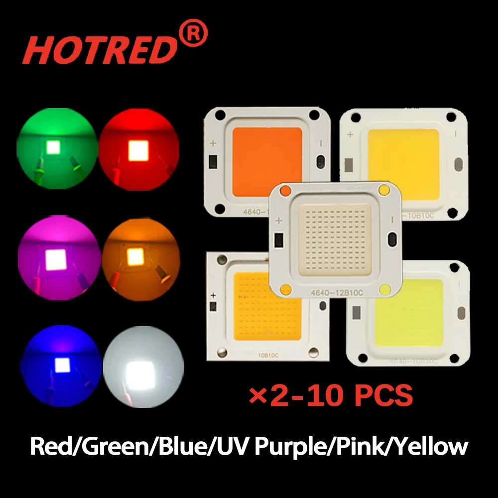 2-10pcs 50W High Power LED 4640 12V 14V 32V 36V COB Chip 50watt White Warm White Red Green Blue Yellow Pink Purple For Spotlight