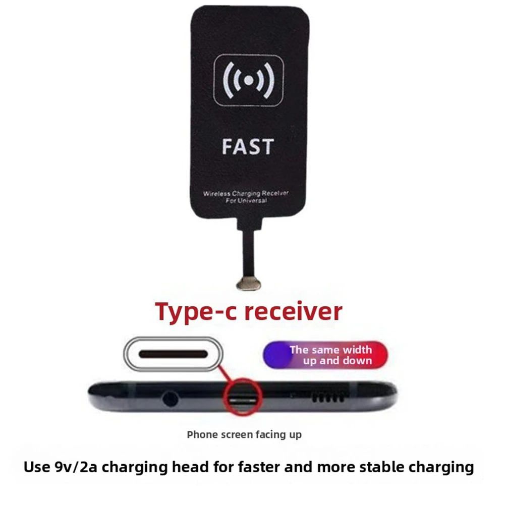 10W Type C Wireless Charging Receiver Patch With Magnetic Cable For Samsung A51 A40 A20E Pixel 2 J3 Fast Charge Adapter Black