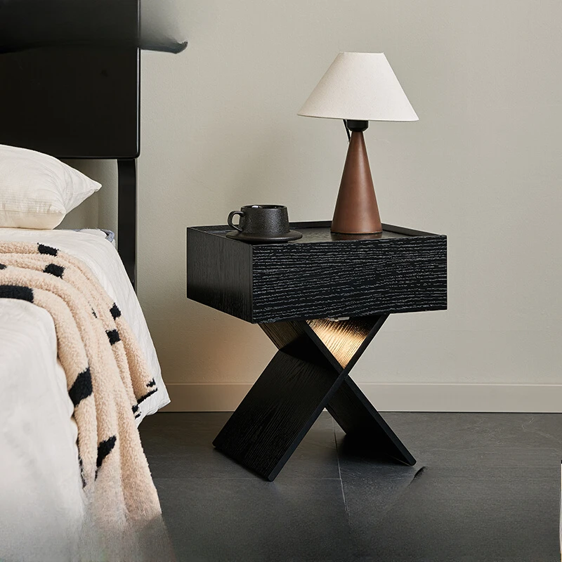 

Minimalist Bedroom Bedside Cabinet Small Apartment Bedside Cabinet Furniture Home Design Sense Black Solid Wood Storage Cabinet