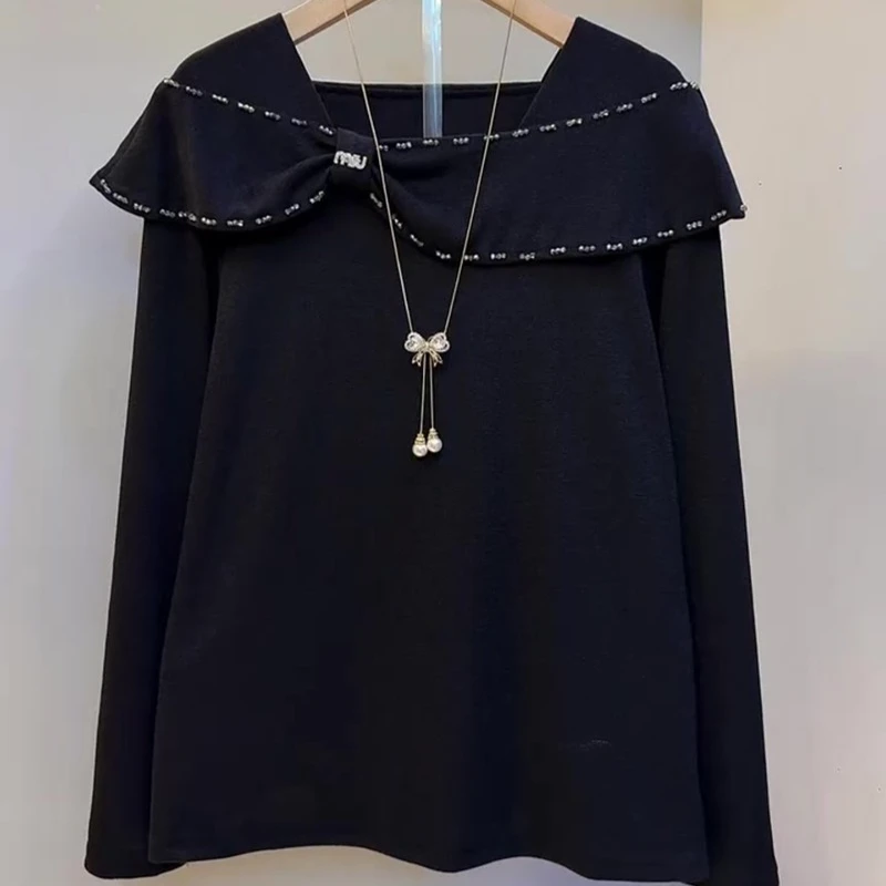 

Vintage Women's Blouses Solid Color Casual Shirts Fashion Loose Spring/Summer Clothing Long Sleeves Bow Women Tops