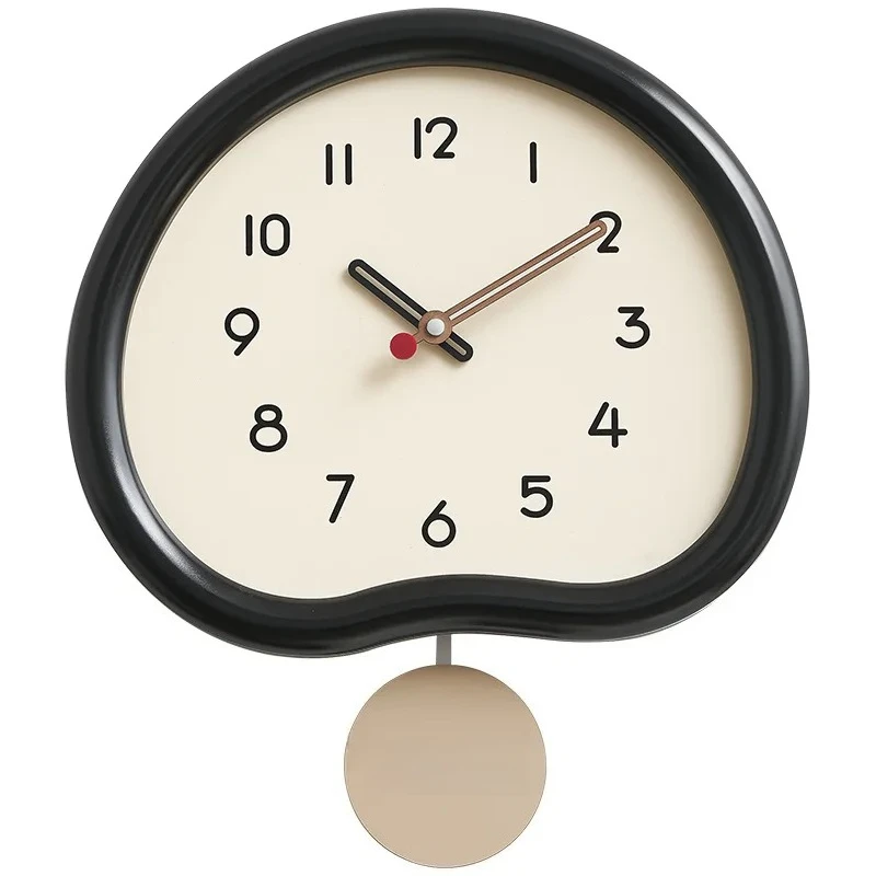 2025 Modern Silent Large Wall Clock with Creamy Style Swinging Pendulum Fresh Minimalist Design Clock Living Room Home Decor