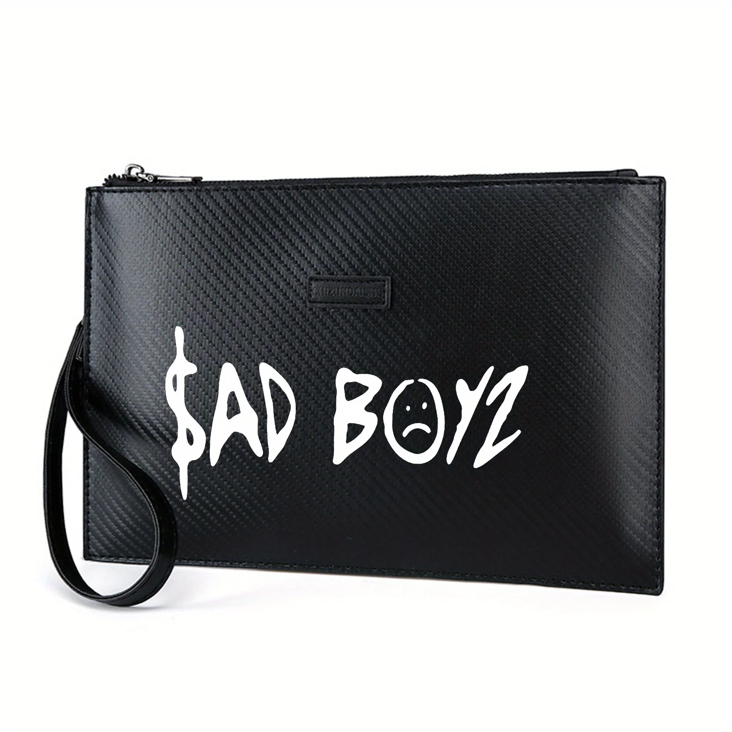 White Sad Boyz wordmark on black Elegant Printed PU Men's Handbag Fashionable and Practical for Everyday Carry