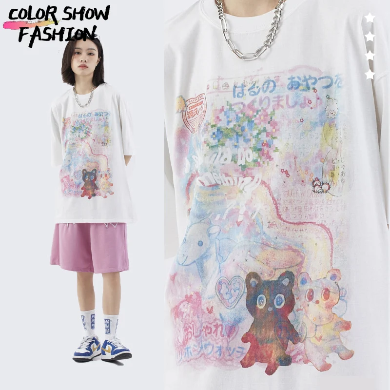 2023 Summer New Cartoon Printed T-shirt Oversized Casual Loose Cute Women\'s Cotton Short-Sleeved T-shirt