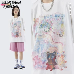 2023 Summer New Cartoon Printed T-shirt Oversized Casual Loose Cute Women's Cotton Short-Sleeved T-shirt