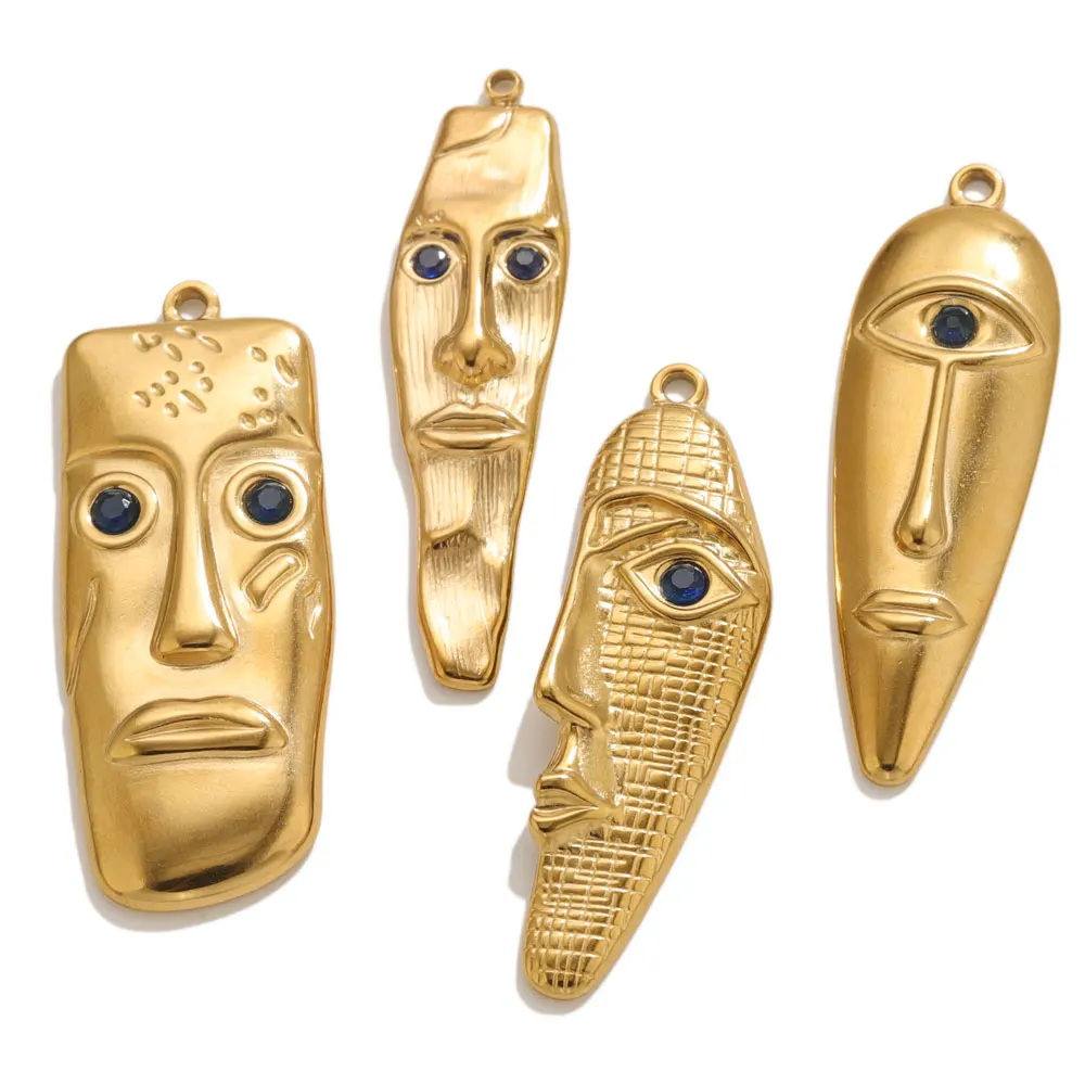 5 Stück Edelstahl-Charms mit abstraktem Gesicht und Teufelsauge für die Herstellung von Halsketten, Vintage-Anhänger, DIY, Punk, kreatives Design – Detail 5