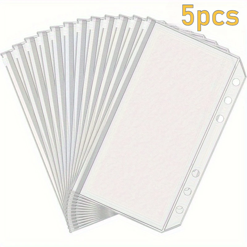 5pcs New A6 Color 6PCS Binder Pockets Binder Zipper Folders for 6-Ring Notebook Binder Waterproof PVC Leaf Document Filing Bag