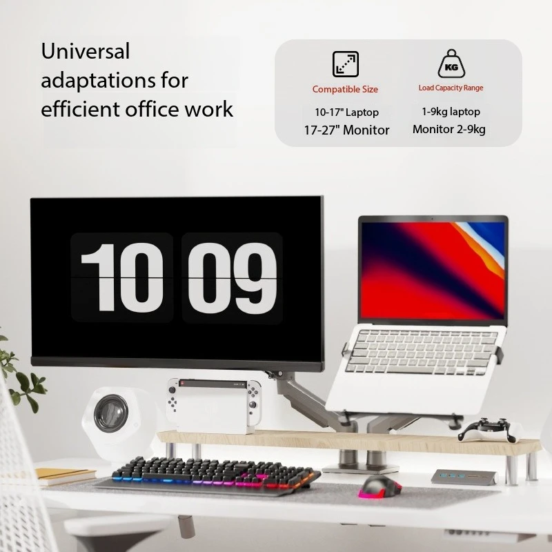 

Держатель для ноутбука, держатель монитора с двумя экранами, вращающийся телескопический ремень, регулировка подъема лотка