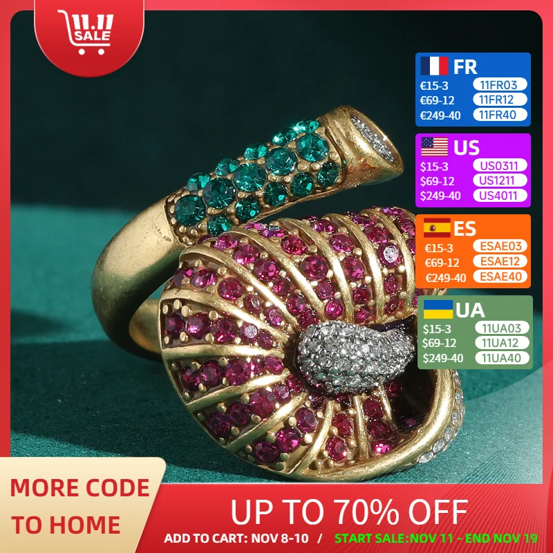 

Vintage Poppy Flower Ring Decoration Rhinestones Stone Floral Luxury Brands Women'S Jewelry Accessories Valentine Day Gif 2025