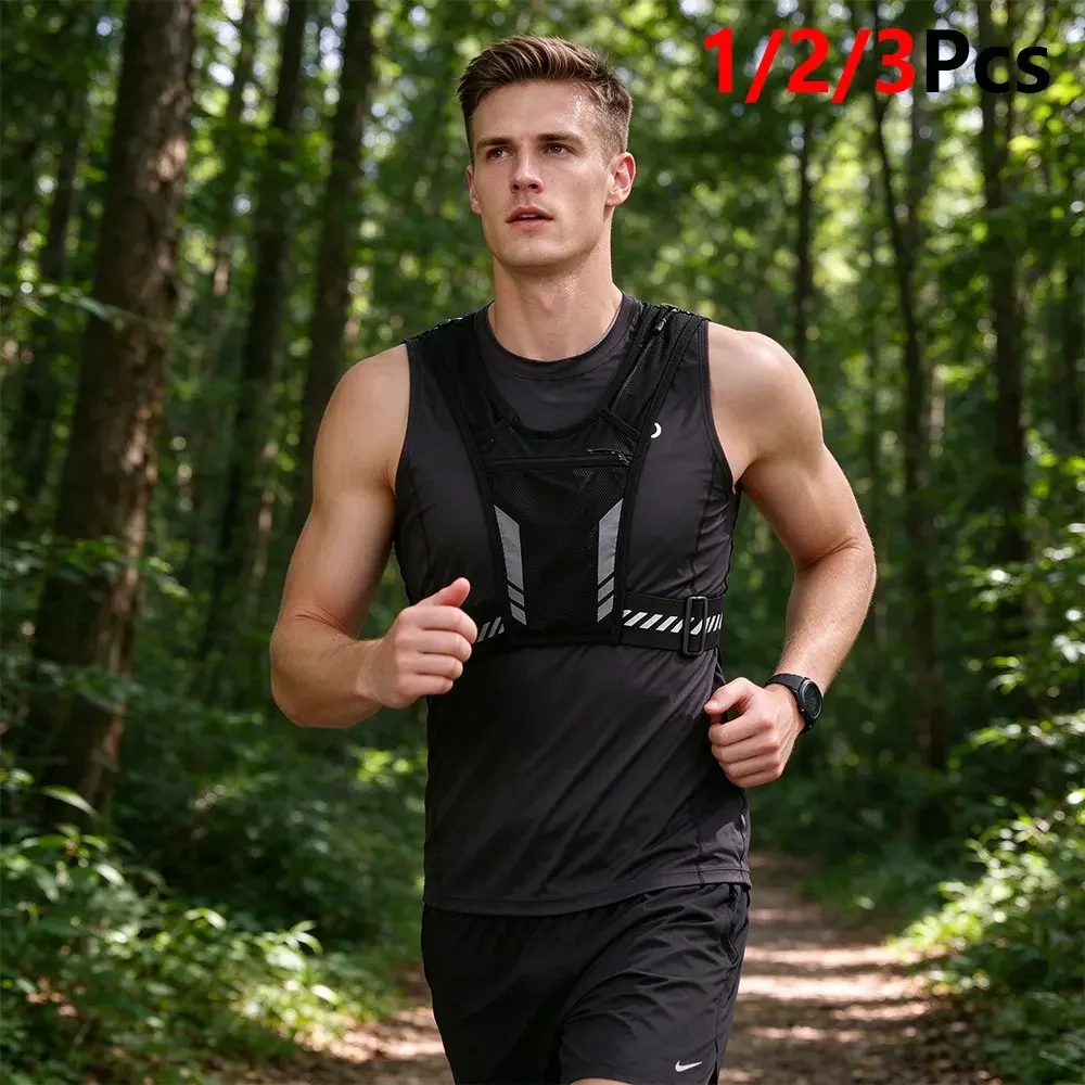 1/2/3Pcs Outdoor Trail Running Chest Vest, Reflective Safety Mark, Lightweight Mesh Fabric with Water Bottle Compartment, Hiking