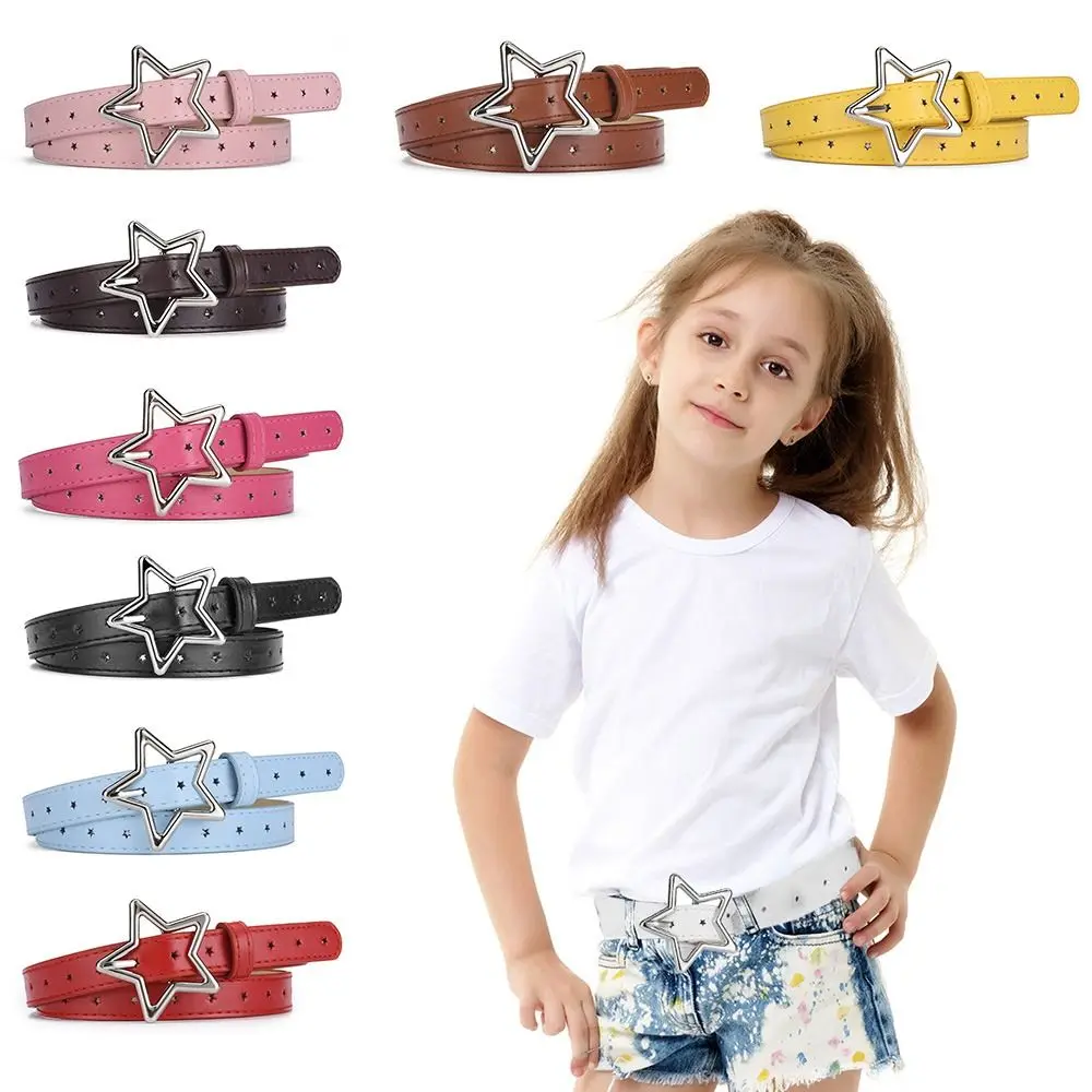 Fashion Five Pointed Star Children Kids Leather Belt Adjustable Girls Boys Dress Jeans Belts Waist Strap Buckle Belts Waistband