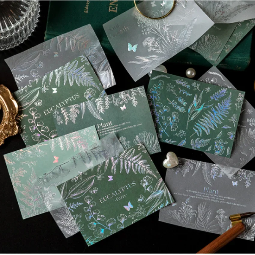 15 قطعة 2 المواد ورقة الفضة زنبق الوادي نبات السرخس تصميم كخلفية سكرابوكينغ الإبداعية ورق الحرف الديكور استخدام #3