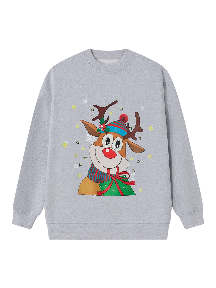 

Women Christmas Sweatshirt Long Sleeve Crew Neck Cartoon Deer Print Hoodie Pullover for Casual Daily