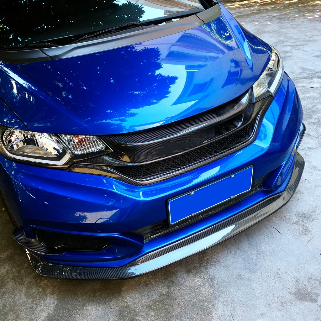 ألياف الكربون المصد الأمامي شواء لهوندا صالح جاز GK5 17-19 تعديل مصبغة المبرد صافي طقم الجسم اكسسوارات السيارات