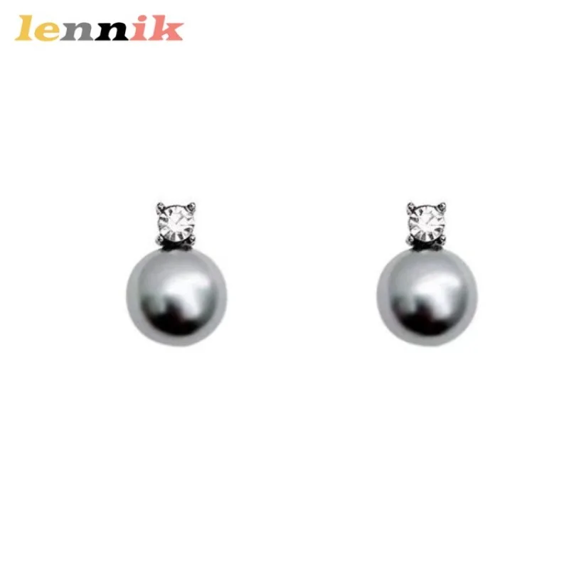LENNIK Brincos de pérola simples, sentido premium, zircão micro-incrustado 925 agulha de prata brincos de temperamento versáteis e elegantes