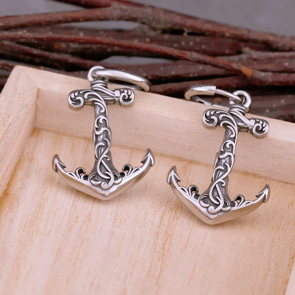 Stainless Steel Vintage Viking Anchor Drop Earrings Hip-hop Punk Rock Biker Boys Fashion Charm Earrings Jewelry Gift Accessories view 2