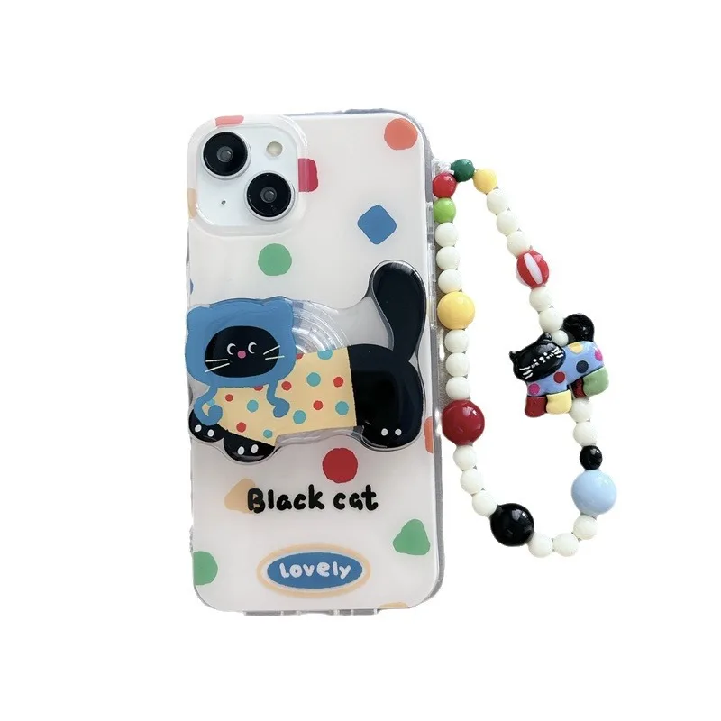 Ins Color Geometry Cat iPhone14 para iPhone15ProMax funda de teléfono iPhone12 Cartoon iPhone13 con soporte