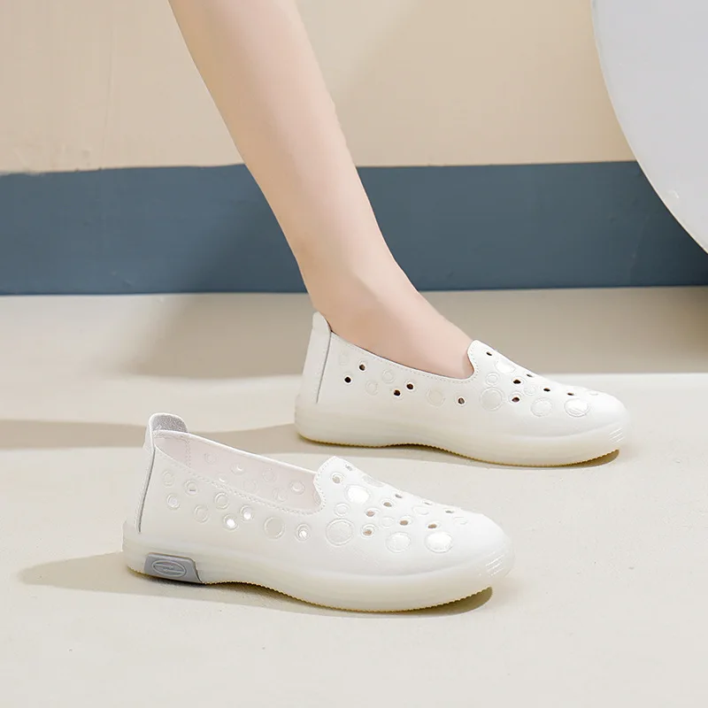 2024 New Large Size Women's Shoes Spring and Summer Version of Hollow Flat Shoes Women's Foot Soft-soled