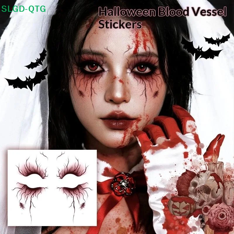 NEW 1/4 Sheets Halloween Party Body Art Vein Design Fake Tattoo Vascular Tattoo Stickers For Women Men Eyebrow Face Makeup