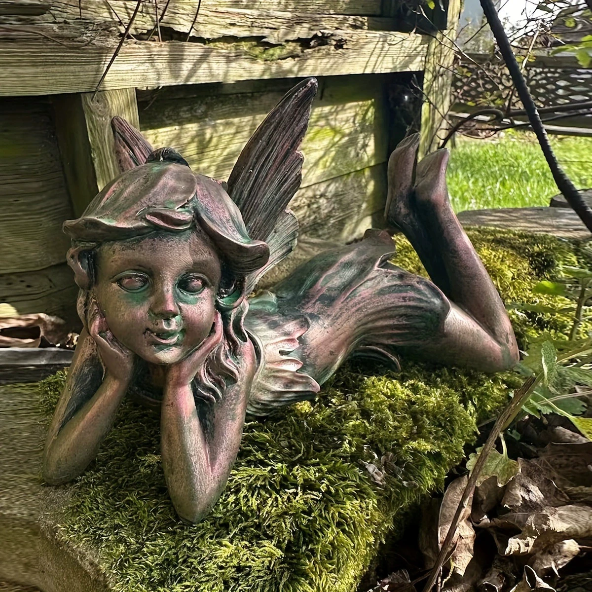 

Resin Fairy Garden Tale Statue Romantic Angel Girl Figurine Weatherproof Outdoor Lawn Decoration Living Room Desktop Ornament
