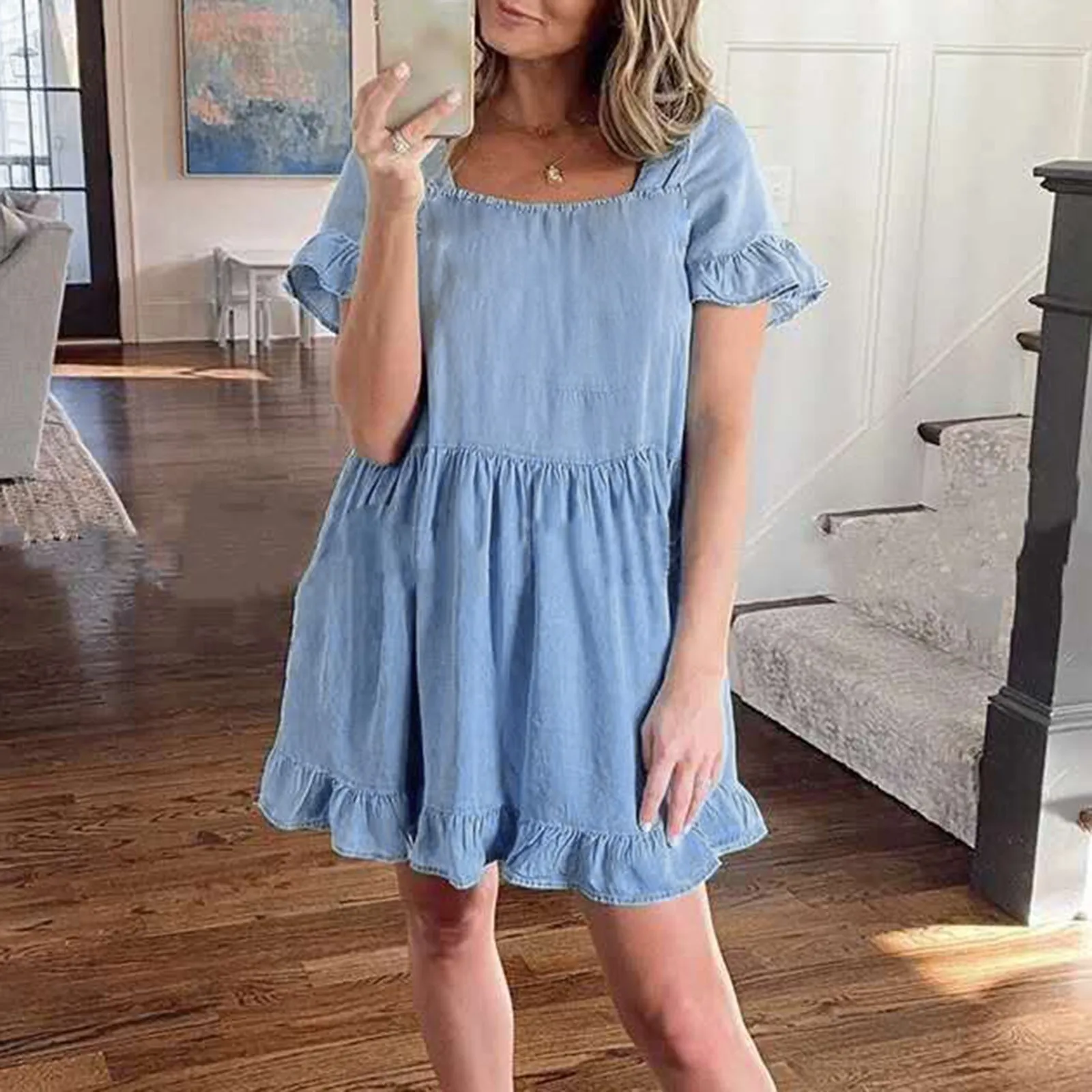 

Solid Color Casual Loose Short Dresses For Women 2024 Fashion Summer Women'S A-Line Midi Dress Elegant Vintage Female Dresses