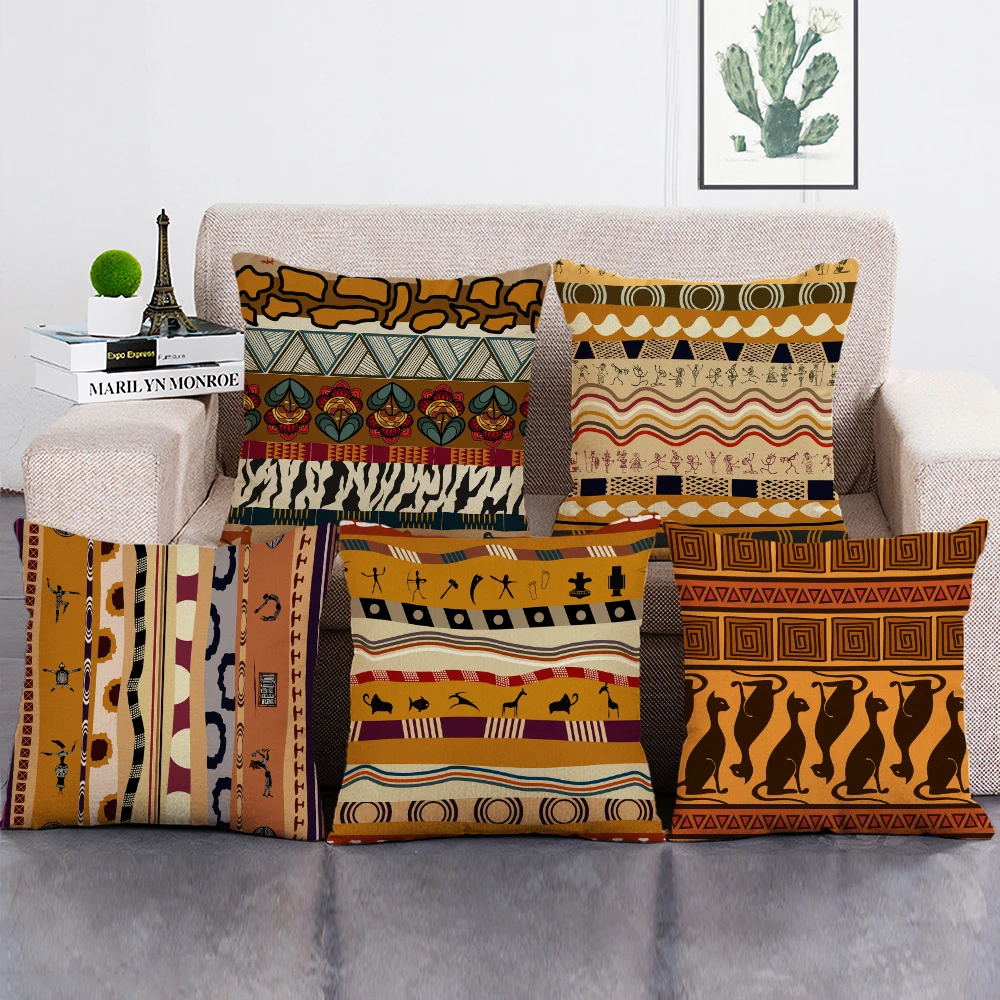 Ethnic Style Geometric Print Cushion Cover African National Stripe Throw Pillow Case for Home Office Bar Decor