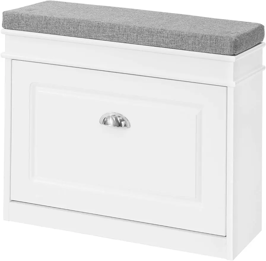 

FSR82-K-W, White Hallway Shoe Bench Shoe Rack Shoe Cabinet with Flip-Drawer and Seat Cushion