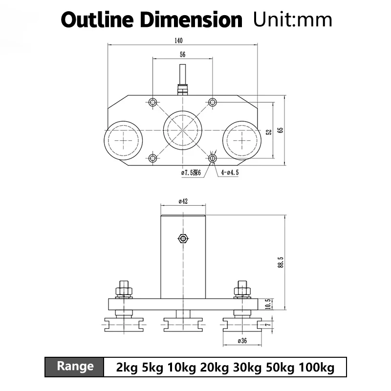 Wire 3 Rail Pulley Cable Tension Transducer Load Cell Force Sensor Pull Measuring 100N/500N Stainless Steel Optical