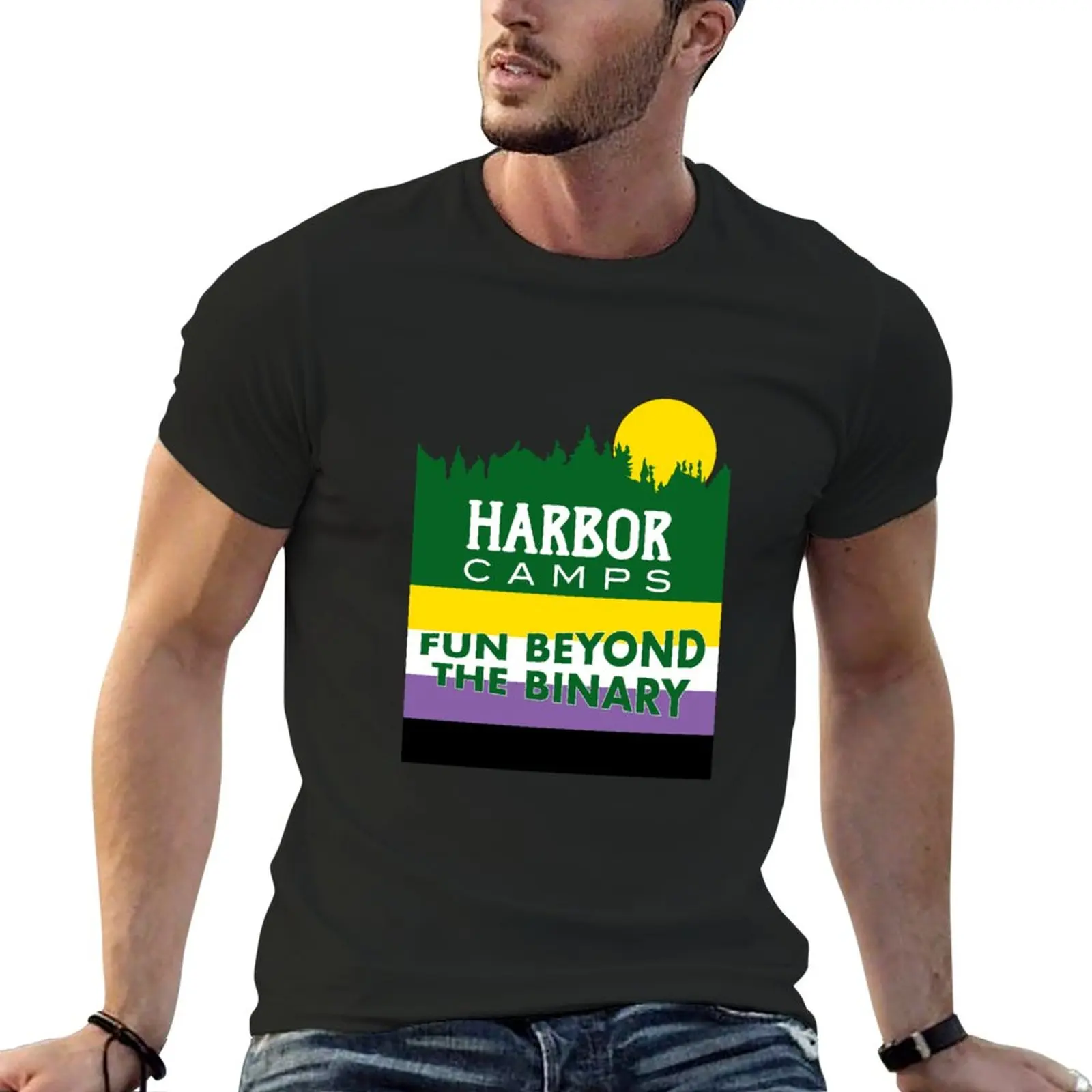 

New Fun Beyond the Binary - Harbor Camps T-Shirt man clothes black t shirt graphic t shirts mens t shirts casual stylish